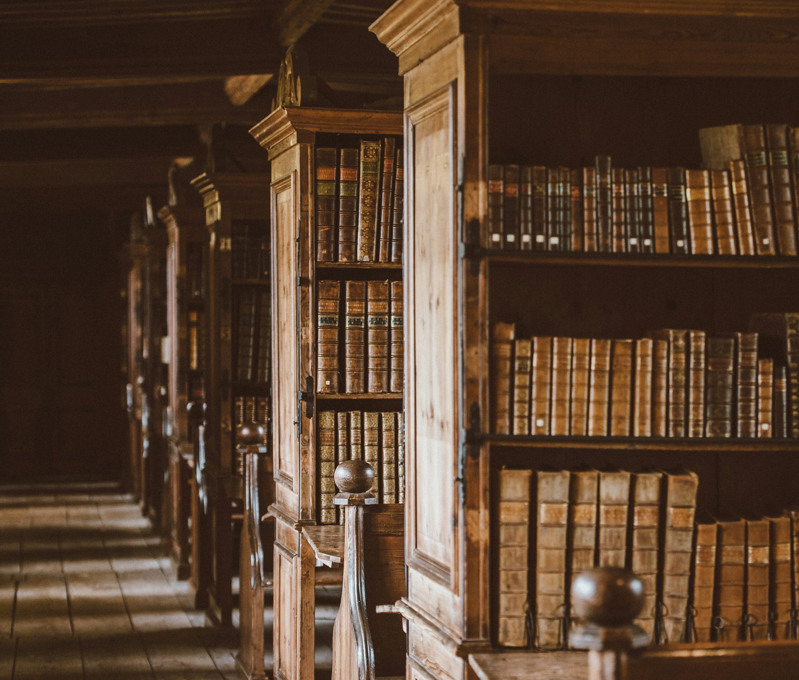 old shelfs with old books of library